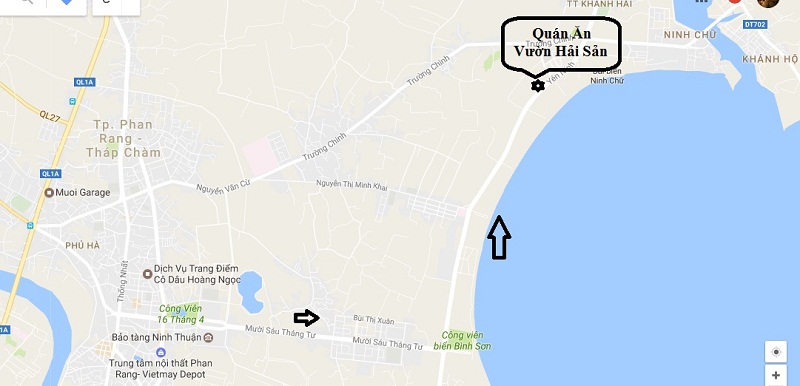 bản đồ hướng dẫn đường đi đến quán ăn Vườn Hải Sản Phan Rang